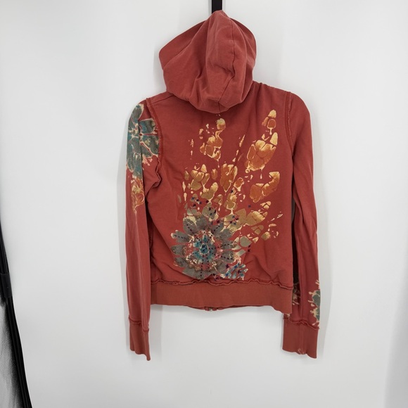 Miss Me Y2K Hoodie Size rust coral orange full zip M embroidered floral glitter - Picture 4 of 7